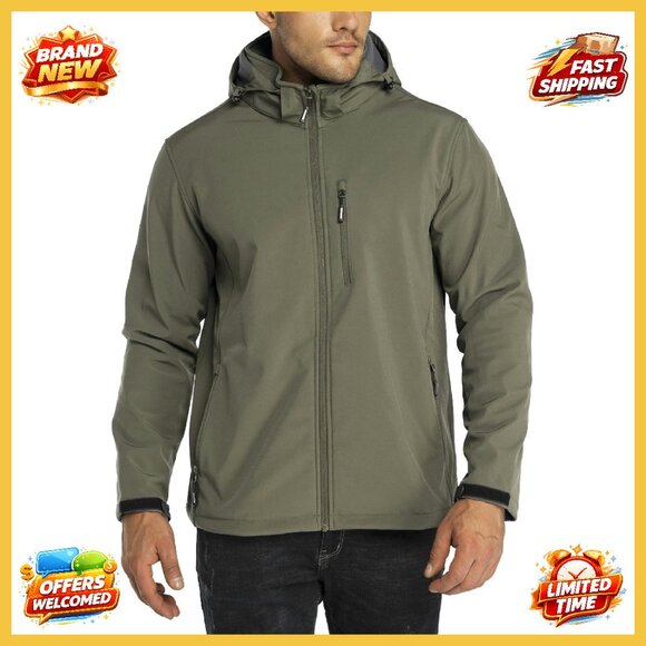 Men's Lightweight Softshell Jacket Fleece Lined Hooded Windbreaker Performance